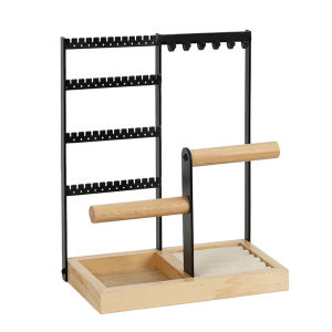 ที่วางเครื่องประดับ ที่เก็บเครื่องประดับฐานไม้ มีช่องเก็บแหวน ต่างหู สร้อยคอ