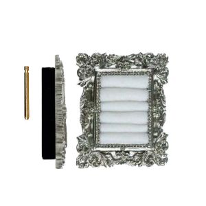 GENENIC Vintage Silver Ring Display Stand Baroque Design Mini Jewelry Display Props Multi-purpose Space Saving Velvet Earring Tray Wedding Birthday Gifts