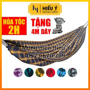 (TẶNG 4M DÂY) Võng vải dài 2m2 siêu rộng và mát (Giao màu ngẫu nhiên) | Mùng mền Hiếu Ý