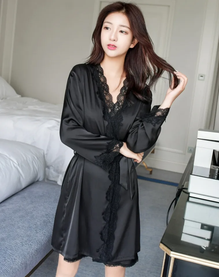 Women's Satin Silk Woman Lace Robe Female Lace Bathrobe Womens Robes  Sleepwear Ladies Sexy Robe For Women