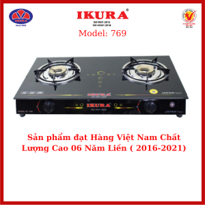[HCM]BẾP GAS ĐÔI MẶT KÍNH - IKURA (IV-769) - Đầu đốt hoa sen bằng đồng phi 78(mm)