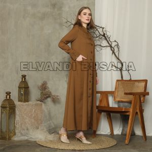 Gamis Gutu Wanita B&V / Gamis Busui Kancing Full Aktif / Gamis Muslim PDH / Gami PNS Guru Wanita - 8001 Khaki Tua Gelap