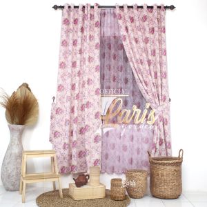 hordeng jendela pintu model smokring lobang motip bunga shabby bolak balik black out 90% premium A