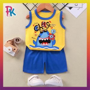 [0mth-4±yrs] Set Baju+Seluar Budak Bayi Lelaki Perempuan Newborn Baby Boy Girl Kids Singlet Soft Cotton 2pc Cute Cartoon