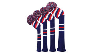 Scott Edward 4pcs/Set Golf Club Head Cover Wood Driver 1 3 5 Fairway Woods Headcover Personalised Pattern Knit Fluffy Pom Decorate Your Golf BagsGolf Club Protector for Golfer Men and Women Easy to put on and off Striped Pattern