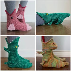 DIRKI Breathable Crocheted Animal Socks Soft Elastic Knitted Socks Shark Novelty 3D Floor Socks Female Male
