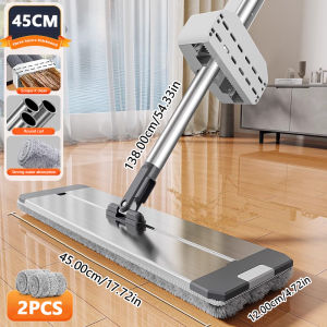 GREENSINDOOR 42cm big Size Squeeze Mop With Bucket Mop Lantai 360°Rotation Fold  Microfiber Floor Cleaning Flat Mop Aluminum alloy mop 拖把
