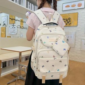 JIVIVIL Ba lô in họa tiết bướm phong cách thanh lịch kèm túi đeo rời cho học tập và du lịch