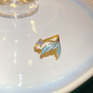 PHANT Easy Design Sense Fishtail Open Ring Fishtail Zircon Y2K Classic Big Plain Ring Korean Style Elegant Geometric Opening Ring Women