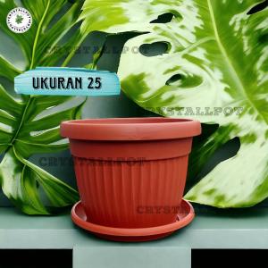 POT BUNGA TANAMAN PLASTIK CLARIS FLORENCE 5825 MERAH BATA + TATAKAN BAWAH