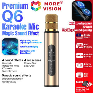 Q6 Bluetooth Karaoke Microphone Mic Speaker Live Streaming Sound Effects Wireless Built-in DSP Portable Voice Changer