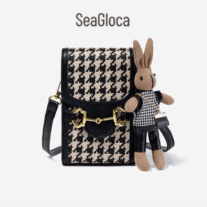 SeaGloca New Korean Style Fashion Simple Plaid Canvas Shoulder Messenger Bag for Woman