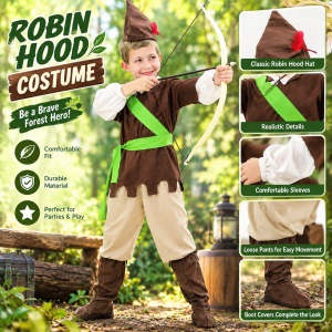 Boys Robin Hood Theme Costume For Kids Full Set United Nations Costume School Book Character Day Halloween Role Play Outfit