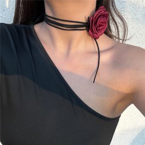 3 colors Fashion Clavicle Chain Retro Black Rose Flower Necklace Female Laced-Up Necklace Neck Accessories