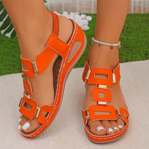 Free Shipping 2026 Summer New Plus Size WomenS Wedge Sandals Thick Sole Metal Open Toe Platform Roman Sandals