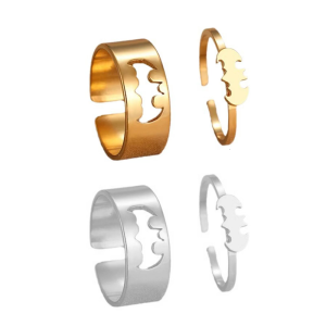 2Pcs Set Adjustable Gothic Bat Rings For Couples Stainless Steel Hip Hop Punk Fashion Rings For Women
