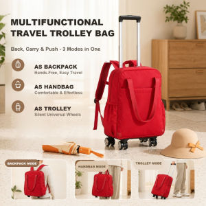 15.6 Inch Rolling Backpack Travel Laptop Trolley Bag Removable Pull Rod Waterproof Oxford Carry On Backpack