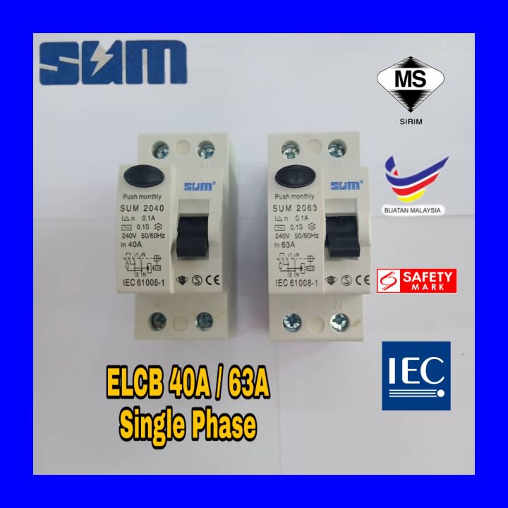 SUM 40A 63A 2 Pole Single Phase RCCB / ELCB | Lazada