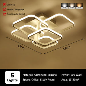 LANTU 120cm Remote Control Dimmable White LED Ceiling Light Modern Square Fixture for Living Room Bedroom Lighting Fixture