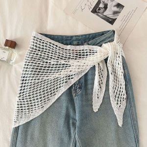 SWEET Y2K Triangular Shawl Solid Color Bohemian Knitted Hollow Out Scarf Simple Korean Silk Scarf Women