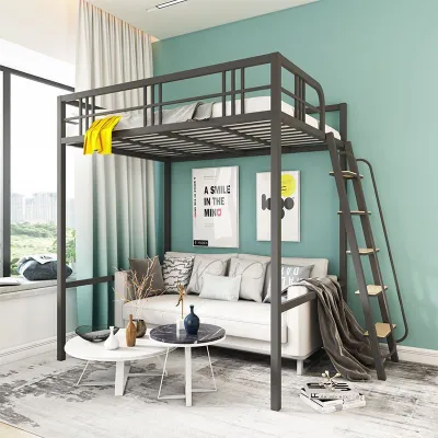 【 Sellers】Iron Bed Bunk Bed With Iron Frame Bunk Bed Frame Bunk Beds Loft Bed Bunk Bed With Raised Black Frame Safe And Firm Loft Bunk Bed Apartment Iron Bed With Side Step Ladde