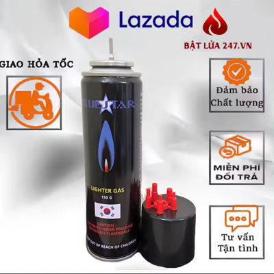 Bình gas bơm bật lửa Blue Star kèm 5 đầu bơm chất lượng