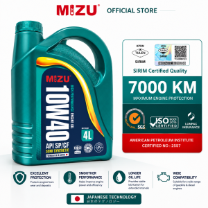 MIZU 10W-40 Semi Synthetic Engine Oil 4L | API SP Minyak Hitam Kereta | High Performance Engine Protection | For Proton Perodua Honda Toyota Nissan Mazda Kia