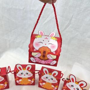 กล่องใส่ขนมไหว้พระจันทร์ ขนมเปี๊ยะ ใส่ของขวัญ ของชำร่วย ลายกระต่าย มีเชือกหิ้ว กระดาษหนา พร้อมส่ง