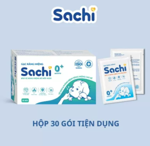 Gạc Rơ Lưỡi SACHI Chiết Xuất Lá Hẹ Lô Hội Cúc La Mã - Vệ Sinh Răng Miệng Cho Bé Từ 0m+ hộp 30 túi - Chính hãng