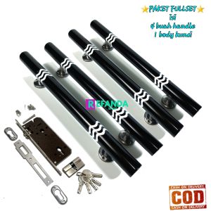paket kunci lock body dan 4buah gagang tarikan handle pintu rumah minimalis panjang 33cm dan 45cm bahan stainless steel untuk pintu depan model kupu atrung daun pintu 2