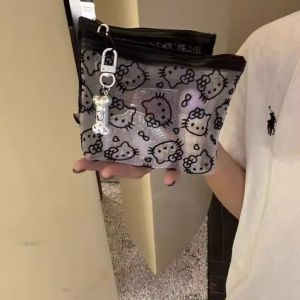 SEA JJT Cute Kitty Mesh Makeup Pouch Transparent Portable Travel Storage Bag with Zipper Closure