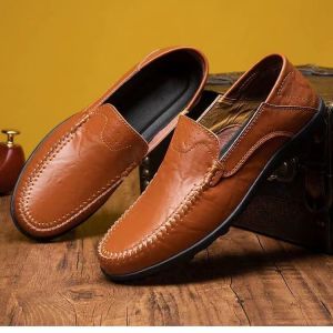 Summer Mens Casual Slip on Loafers Leather Luxury Brand Men Formal Moccasins Italian Black Driving Shoes Lightweight Walking shoes
