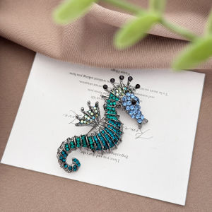 Elegant Seahorse Brooch Crystal Embellished Marine Design Sophisticated Lapel Pin for Formal Wear Artisan Crafted Fine Jewelry