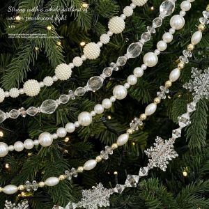 OOG Clear Christmas Acrylic Bead Garland Faux Pearl Clear Beads Artificial Pearl Bead Chain Elegant Sparkling Glitter Christmas Branches Christmas Party Decor