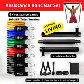 12-Piece Premium Pro Resistance Band Set with Door Anchor Ankle Strap and Foam Handles - 200LBs Total Space-Saving Home Gym Workout Equipment