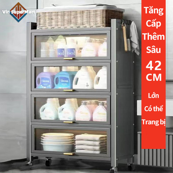 Kệ bếp đa năng cao cấp có bánh xe, lò vi sóng, giá đựng đồ dùng nhà bếp ...