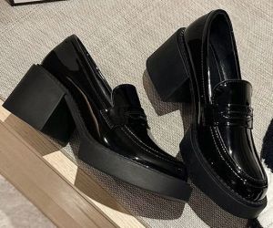 [JESSICASTORE] Square heel black shoes for women Mary Jane blackshoes for students hight school shoes  Glossy  leather shoes FOR WOMEN #8980