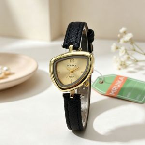 JAYQQ Dây da Đồng hồ hình tam giác không đều số nhỏ Cơ chế thạch anh Đồng hồ thạch anh nữ Thời trang Không đối xứng Đồng hồ thời trang Phụ nữ