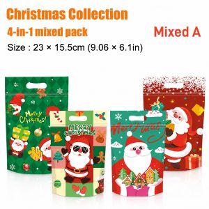 Merry Christmas Plastic Gift Bags 50PCS Resealable Candy Cookie Storage Bags for Kids Party Giveaway