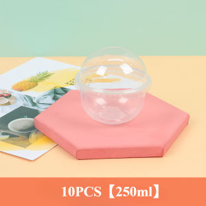 10pcs Dessert Cup With Lid Transparent Plastic Cake Box for Dessert Ice Cream Mousse Cake Container Cup 【250ML】