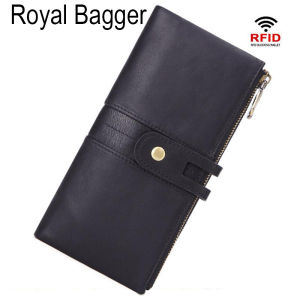 Royal Bagger Long Wallet Purse For Men Genuine Cow Leather Fashion Clutch Bag Handbag Cool Multifunction
