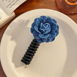 Cowboy Flower Hair Tie Girls Ponytail Elastic Rubber Bands Scrunchies Children Telephone Wire Hairbands Girls Hair Accessories