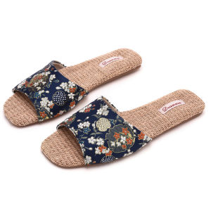 Home Linen Slippers Non-Slip Chinese Style Embroidery Breathable Durable CoupleS All-Season Sandals