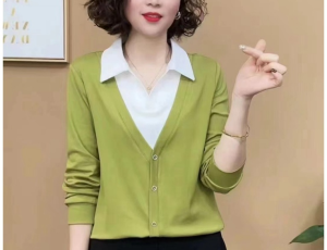 Fashionable Chic Womens Lapel Fake Two-Piece Shirt Middle-Aged Ladieswear Western Style Shirt Loose Lapel T-Shirt College Style