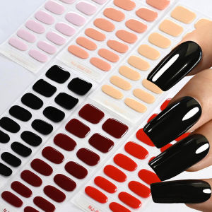 ZEEMIN 16Tips #101 Semi-Cured Gel Nail Strips Soild Color Glossy French Gel Nail Sticker Long-Lasting UV Gel Full Cover Nail Art Foils*