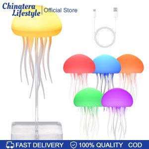 LED Cute Jellyfish Desk Lamp RGB Jellyfish Dancing Leg Light Rechargeable Ambient Night Light for Bedrooms Living Room