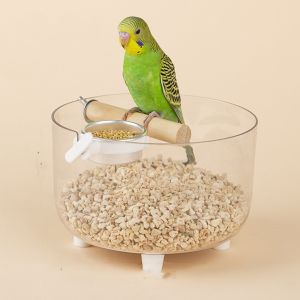 OTYRF Wide Mouth Parrot  Stand Removable Tray with Feeder Cups Parrot Activity Center Creative Transparent Parrot Claw Platform Grinding Claws