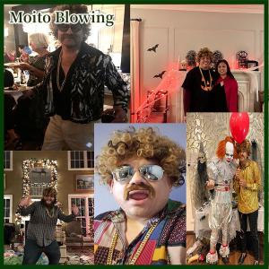 Moito 1 Set Mens Black Short Curly Synthetic Cosplay Wig Brown 70s 80s Disco Mustache Chain Halloween Costume Party Wig