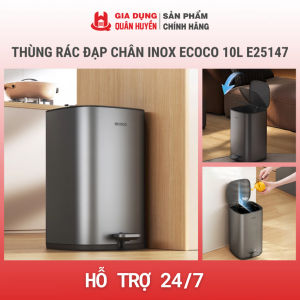 Thùng rác đạp chân inox ECOCO 10L thông minh nắp đóng chậm chống mùi chống bắn nước ngăn côn trùng thế hệ mới 25147