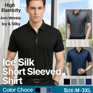 Mens Ice Silk Short Sleeve Shirt Summer Thin Breathable Loose Fit Casual Shirt for Men Skin-Friendly Comfort